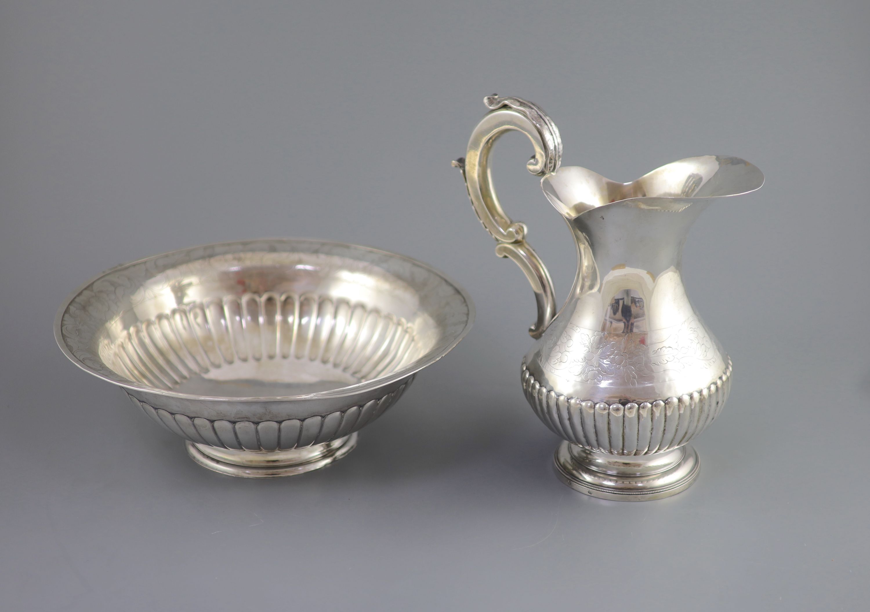 A mid 19th century Portuguese silver jug and bowl set